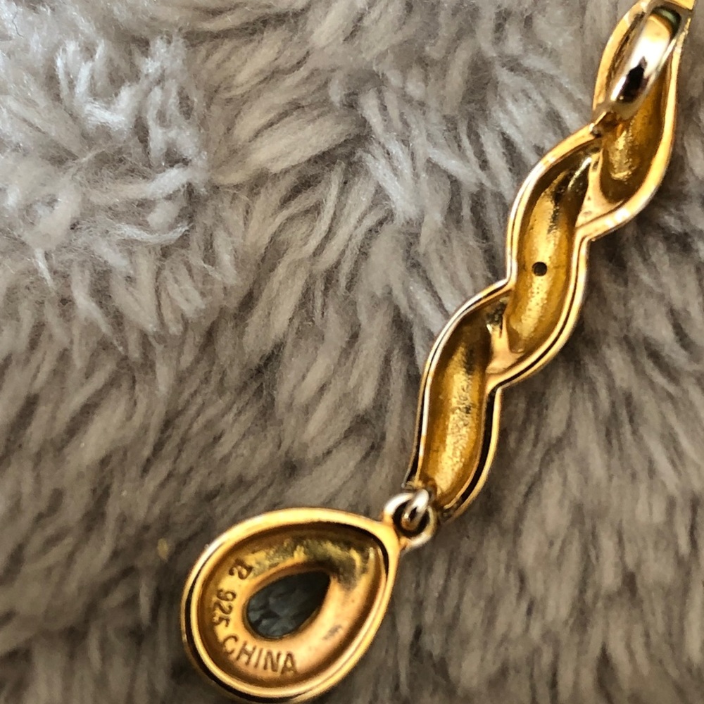 Gold Over Sterling and Sterling Necklace Pendant With Blue and Clear Stones - Picture 11 of 11